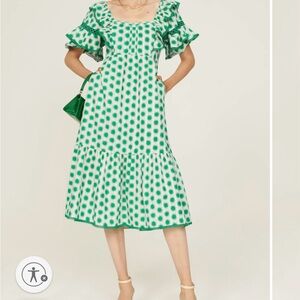 DVF- Green Patterned Ruffle Dress